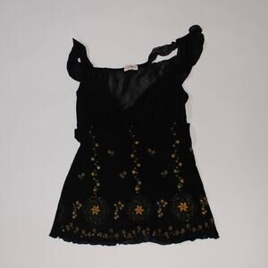 Y2K Sugar Tart Black Semi Sheer Tanktop With A Floral Design And Sequins Size S
